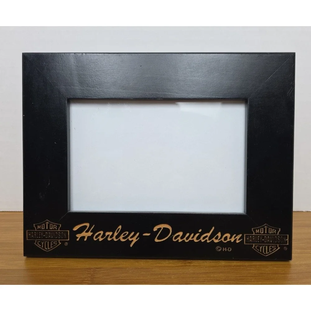 Harley-Davidson Name Carved Black Wood Picture Frame Holds 4 x 6 Picture